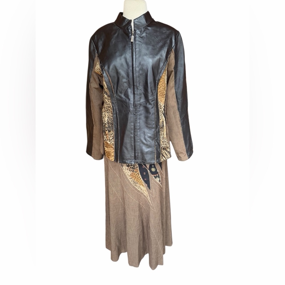 1990s/Y2K KOOS of Course! Mixed Leather Media & A-Line Skirt Set